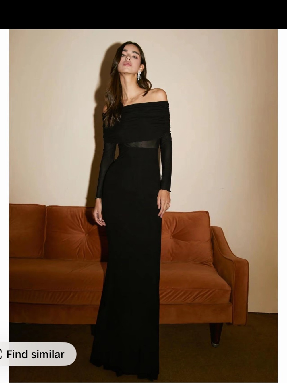 Off-Shoulder Long Sleeve Black Evening Gown